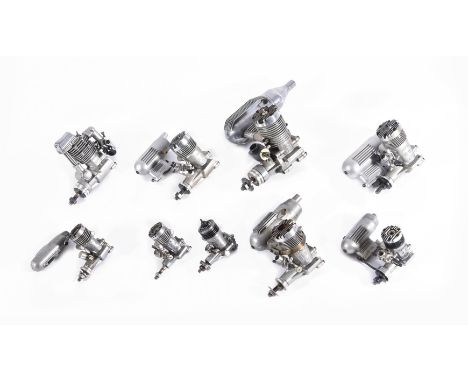 Eight O.S. model aircraft engines, to include a FS-26S four-stroke 4.41cc displacement, boxed; a Max-20R glow engine 2.64cc d