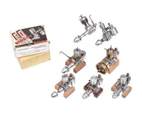 A group of six E.D. model diesel aero engines, probably 1950's by Electric Developments (Surrey) Ltd, comprising three Mk II 