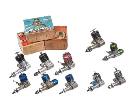 A group of twelve Allen Mercury model diesel aero engines, probably 1960's, 2.49cc displacement and smaller, together with an