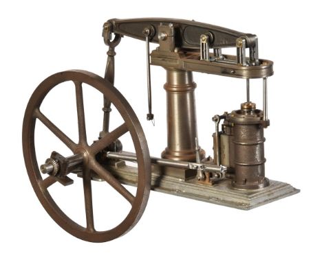 A well engineered part built model of a M.E. Beam engine. The beam supported on turned central column with linkage to open cr