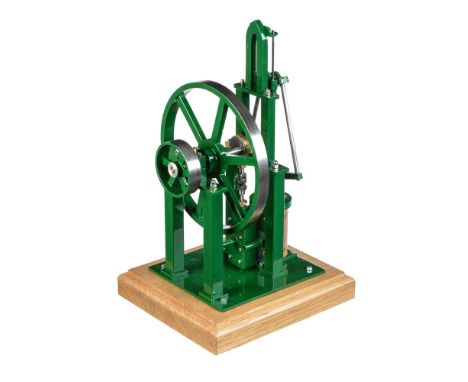 A freelance model of a live steam steeple engine, built by Mr D Russell of Frazerburgh. The engine of trapezium appearance de