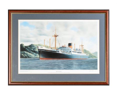 A collection of eight framed transport related prints. To include: a set of three framed marine prints of  M V Glenlyon, M V 