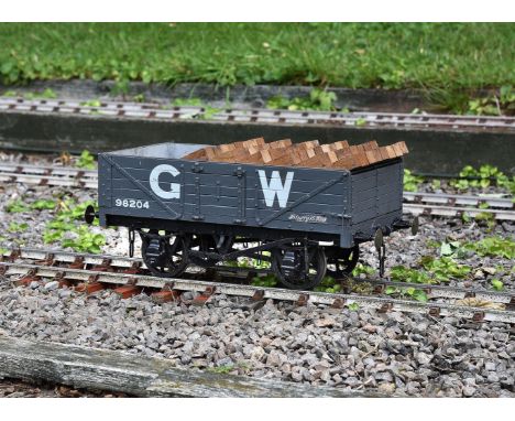 A well built 5 inch gauge 10 ton Great Western Railway planked wagon No 98204, with working brake gear, spring axle-boxes, bu