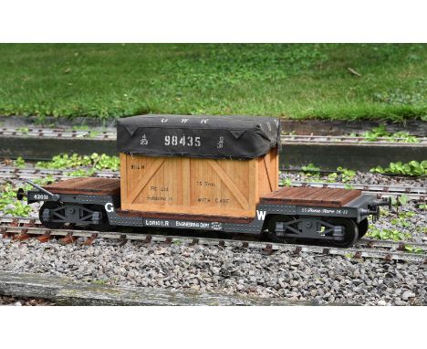 A well built 5 inch gauge Great Western low loading commercial transportation wagon No 42031, having detailed rivet-work. Lor