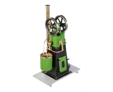 A well-engineered model of a gas fired hot air engine, having twin flywheels, open crank, water feed pump and water reservoir