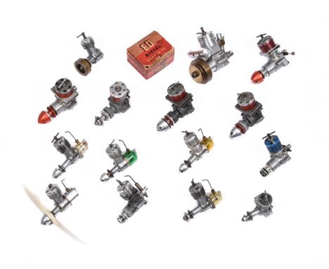 A group of fourteen ED model diesel aero engines, probably 1950's to 1970's by Electric developments (Surrey) Ltd, including 