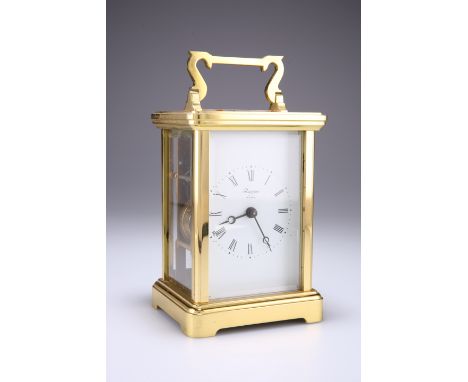 A LARGE BRASS CASED CARRIAGE CLOCK, SIGNED RAPPORT, LONDON, with Roman numerals, bell striking, complete with key. 16.2cm hig