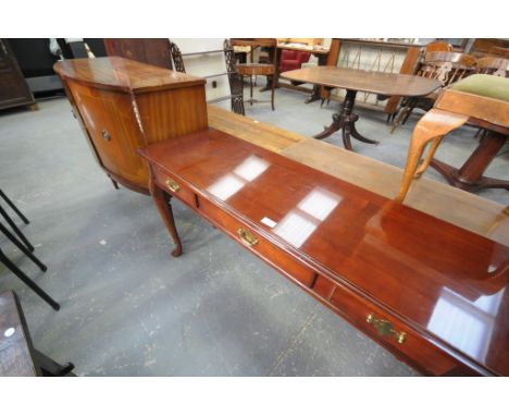 A Reproduction 3 drawer console table and a bowfront sideboard.(2)