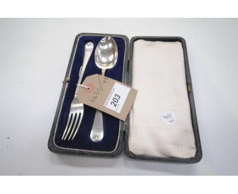 A Cased silver christening spoon and fork, 1836.