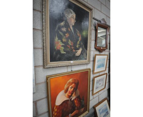 Keith English portrait of a clown , oil on canvas and a second painting portrait of a lady. (2)