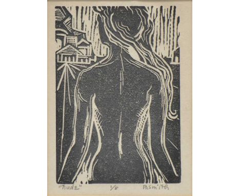 Barbara Smith, Nude, linocut, signed, titled and numbered 1/8,block 17.5x12.5cm;and Relationships,colour lithograph, signed, 