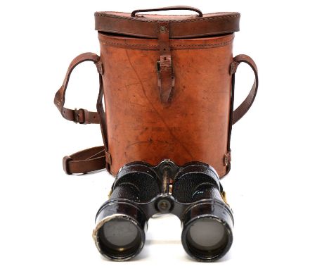 Pair of WWII Bino-Prism No 5 MkII binoculars, dated 1938, in a leather case stamped BH&amp; G Ltd, Binocular Prismatic No 5.