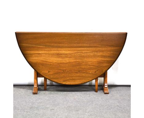 Ercol elm dropleaf table, slim with folded, two leaves, length 128cm, height 71cm.