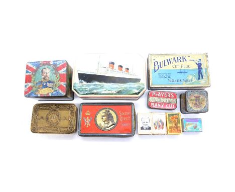 South Africa 1900 tin, Christmas 1914 tin with contents, and others tins including tobacco and others, match box holders, etc