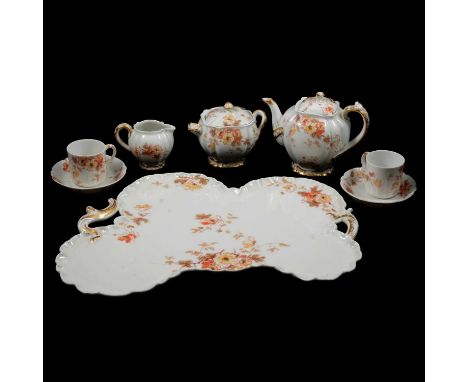 Haviland Limoges porcelain coffee cabaret set, comprising four coffee cans and saucers, coffee pot, sucrier and cover, jug, a