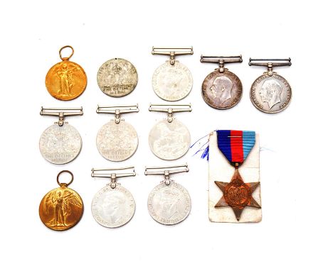 Medals: Four various World War I medals, together with World War II service medals, ribbons, etc.Condition report:The names o