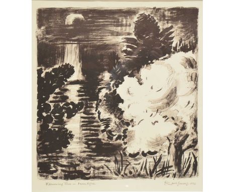 Karl Schrag, Flowering Tree - Moonlight,lithograph, signed and dated 1990 in pencil, 55x48.5cm.
