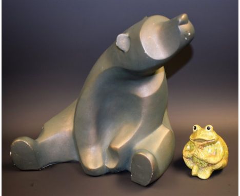 Ceramics - a seated polar bear, signed; a painted terracotta frog (2)