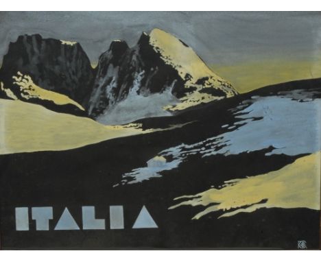 Italian School (second to third quarter, 20th century)Poster Design, Italia, an Alpine chalet sits nestled in a mountainous v