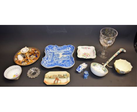 Ceramics and Glass - a Coalport chamber stick, gilt ground with blossom and butterflies; a Minton Haddon Hall dish; a Royal D
