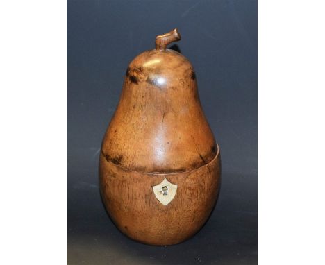 A Georgian style wooden tea caddy, as a pear