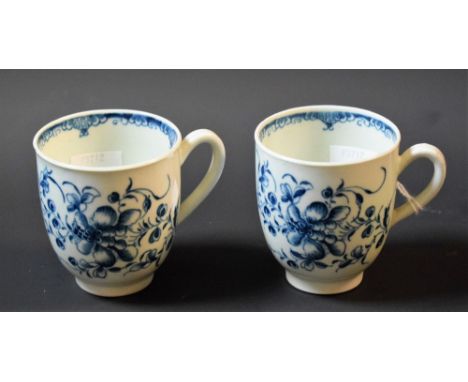 A Worcester Mansfield pattern coffee cup, painted with the scrolling foliage, crescent mark, c.1760-75; another (2)