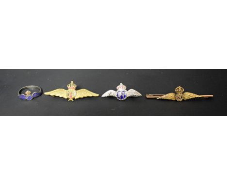 Military Interest - an early 20th century Royal Flying Corps rose metal wings brooch, unmarked; others, RAF base metal; a sim