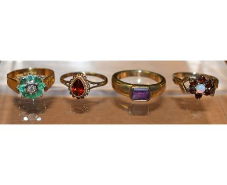 Rings - gold rings, including garnet, diamond, opal, etc (4)