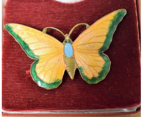 A large Art Nouveau enamel butterfly brooch
