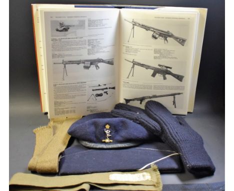 Militaria - a Royal Army Corps of Signals beret; a forage cap; gloves; tie; book, Jane's Infantry Weapons 1976, Second year o