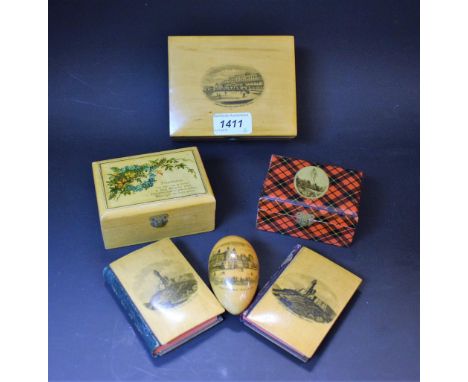 A Mauchlin ware edition, The Lady of the Lake, image of the Wallace Monument; another, similar, The Story of William Wallace;