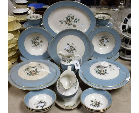 A Royal Doulton Rose Elegans pattern dinner and tea service, for six, comprising cups, saucers, milk jug and sugar bowl, side