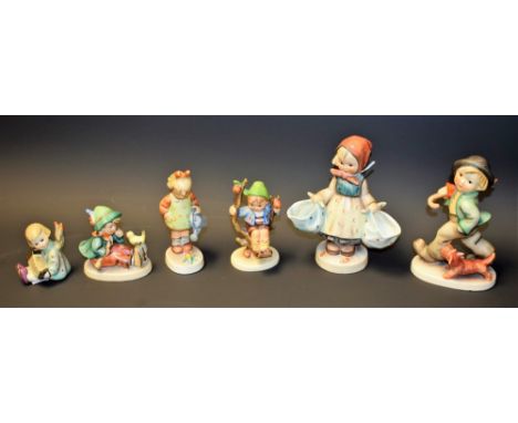 Goebel Hummel figures, including Singing Lesson, Little Gardener, Apple Tree Boy, etc (6)