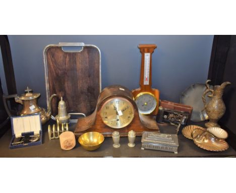 Boxes and Objects - a D.R.G.M. 1930's oak mantel clock; a Kodak No.2 Autographic Brownie folding camera; a Walker &amp; Hall 