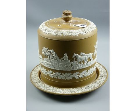 A James Dudson Stilton dish and cover, a large 19th Century dome and base plate with applied relief oak leaf and acorn decora