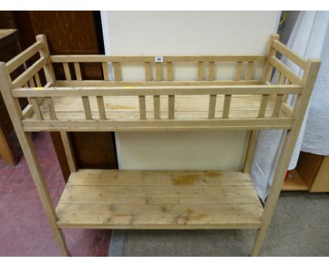 A stripped pine two shelf rack with gallery top, 99.5 x 94.5 cms, 35 cms depth