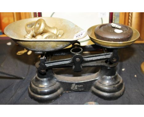 Set of scales and weights and leather cased binoculars