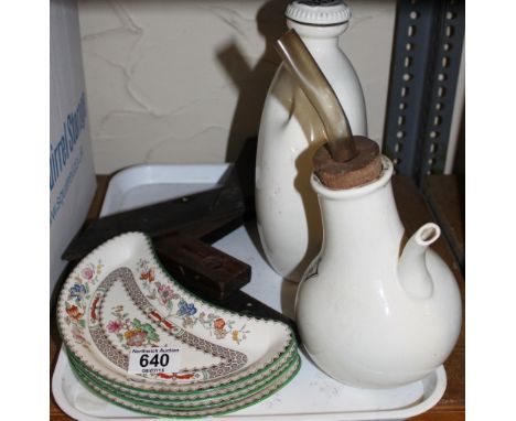 Four Copeland Spode dishes, vintage ceramic inhaler etc