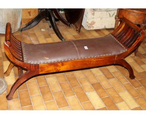 Ancient Mariner teak and leather studded double piano stool