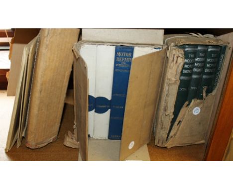 Quantity of vintage hardback and leather bound engineering related books in original box