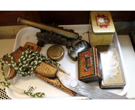 Small wooden snuff box, cigarette tin, chocolate tin and other collectables