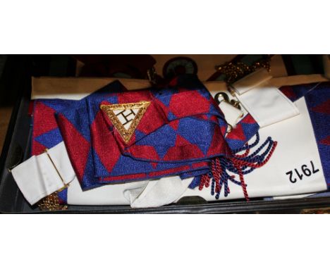Royal Arch apron and sash, Masonic Mark apron and books in case