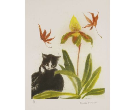 *Dame Elizabeth Blackadder RA RSA (b.1931)CAT AND ORCHIDLithograph printed in colours, signed and numbered 50/100 in pencilsh