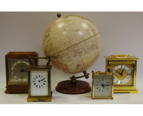 Clocks - an Elliot mantel clock, oak case 15.5cm height x 13cm width; an early 20th century French carriage clock; others lat