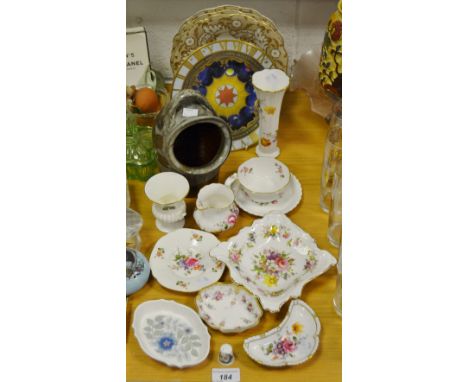 Royal Crown Derby Derby Posies pattern spill vase, trinket dishes, cream jug and sugar bowl; a Royal Crown Derby Royal Antoin