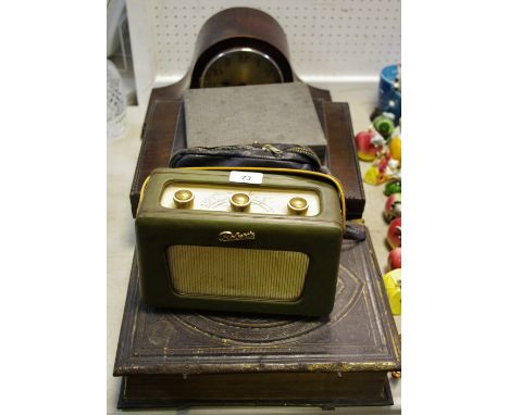 A Roberts model R300 transistor radio; a Napoleon hat mantel clock etc.