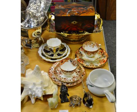 A Derby basket, pattern 42, c.1800 (stapled);  three cabinet cups and saucers; an Albert Colledge Greenwheat soup bowl; a Wad