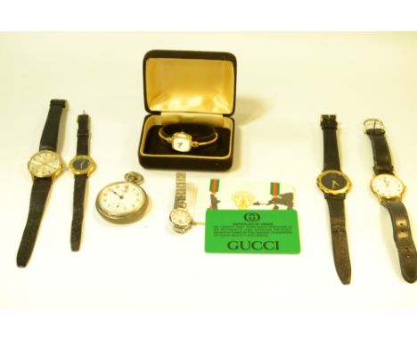 A Gucci gentleman's and matching lady's watches with guarantee card; A pilot of Geneva Automatic gentleman's watch; an Oris l