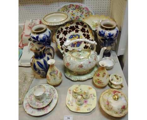 Ceramics - Crown Devon Fielding comports, vases; Chinz plate; Bently Sanderson teacups, saucers de pick etc.; a Doulton stone