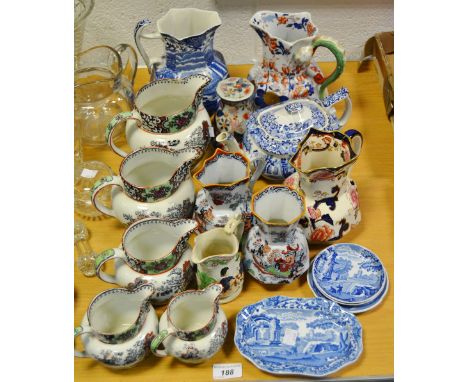 A Booths Silicon China "Old Blue Danube" pattern jug; a Copeland Spode Italian teapot and trinket dishes; a T.G.Green &amp; C